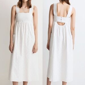 Madewell Midi Dress White Cotton Embroidery Summer Eyelet Cut Out Resort Size 14